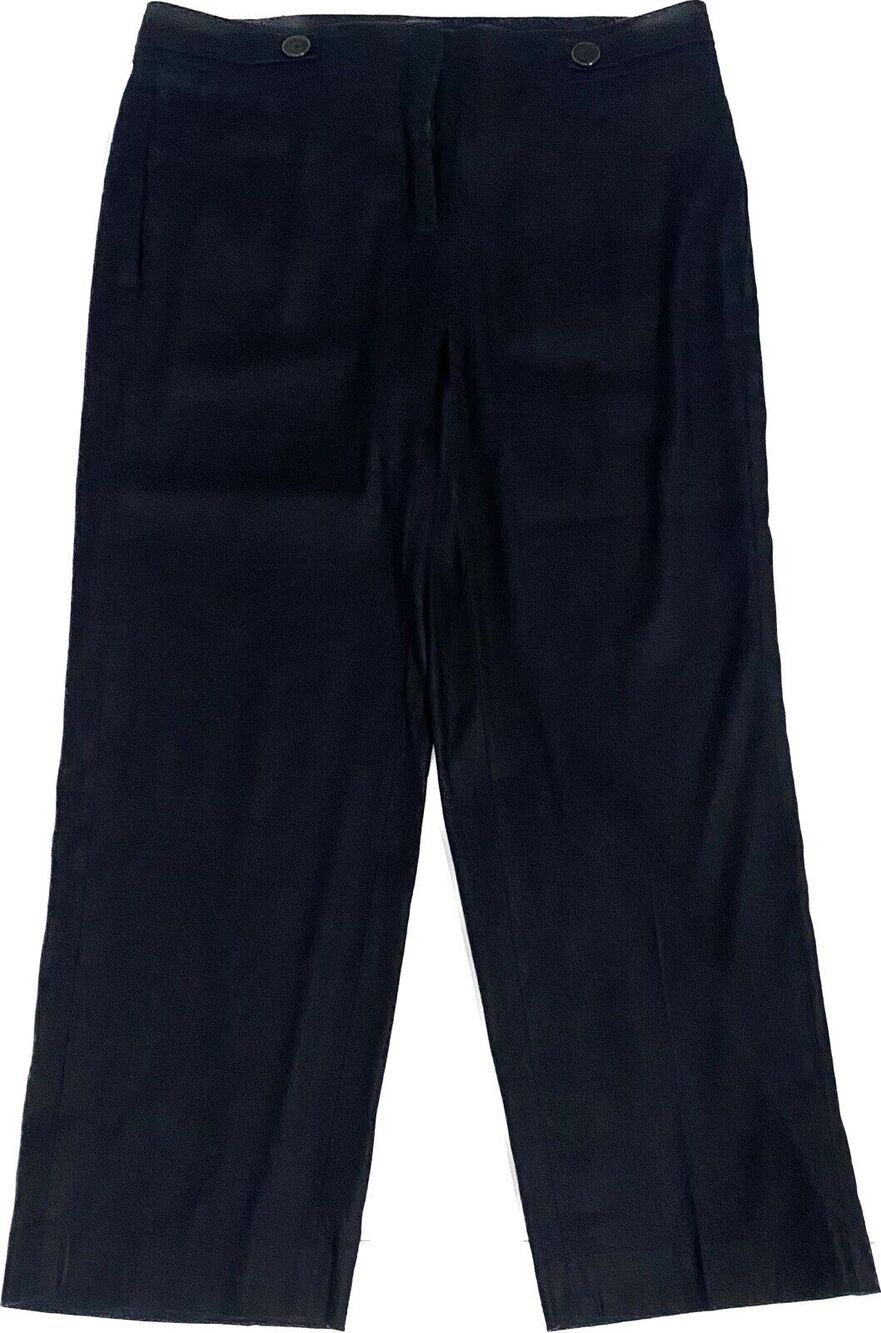 White House Black Market Linen Blend Pants Black Straight Cropped Women’s Size 6